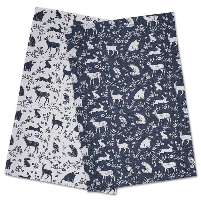 Forest Wildlife Navy Cotton Tea Towels - Set of 2