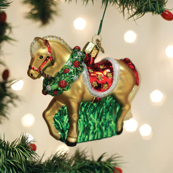 Festive Holiday Horse Glass Christmas Ornament