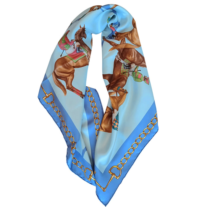 Post Parade Horse Racing Silk Scarf by Julie Wear - Blue