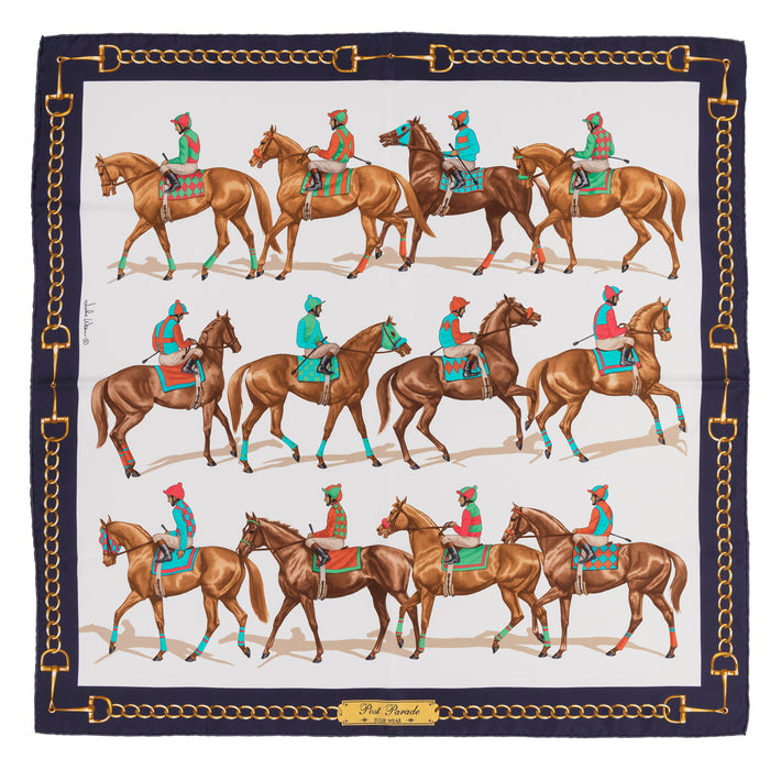 Post Parade Horse Racing Silk Scarf by Julie Wear - Ivory