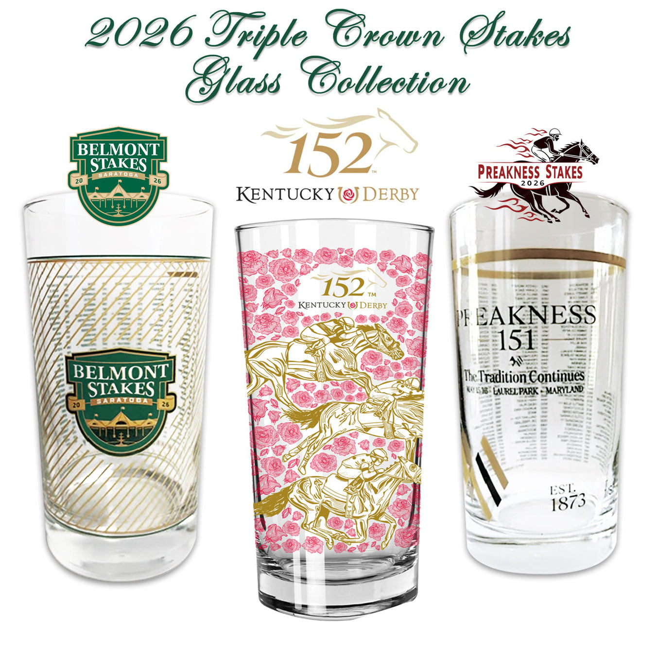 2026 Triple Crown Stakes Collectors Glasses - Set of 3
