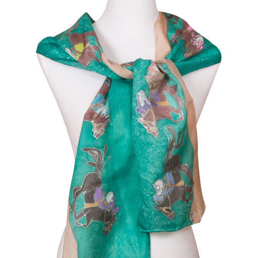Stretch Run Horse Racing Scarf - Handpainted Silk
