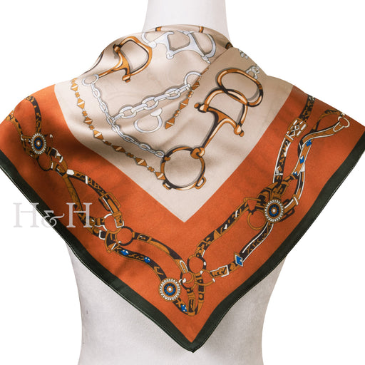 Bits & Tassels Equestrian Silk Scarf - Cinnamon & Taupe