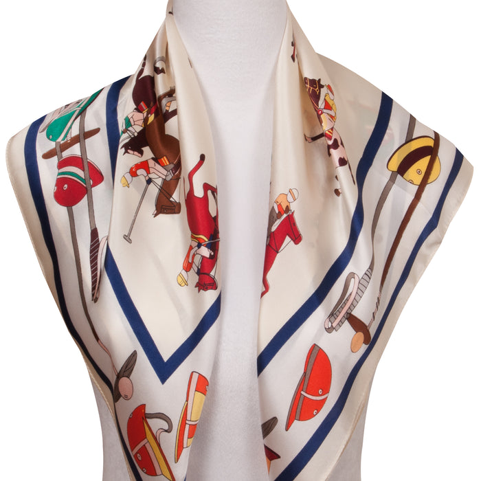 Polo Match Equestrian Silk Scarf - Cream