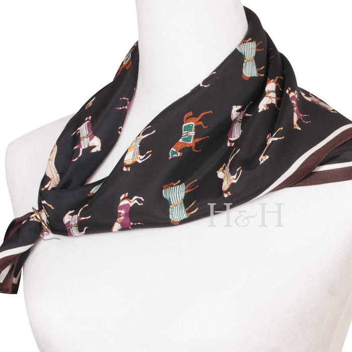 Blanketed Horse Neck Silk Scarf - Black