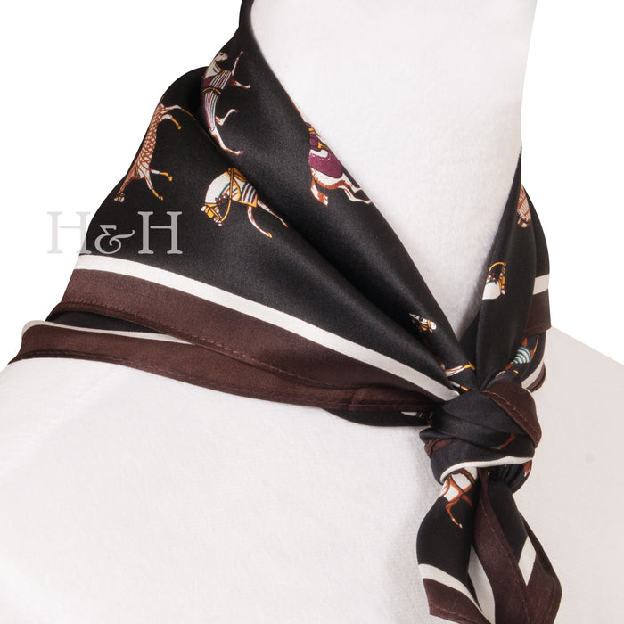 Blanketed Horse Neck Silk Scarf - Black