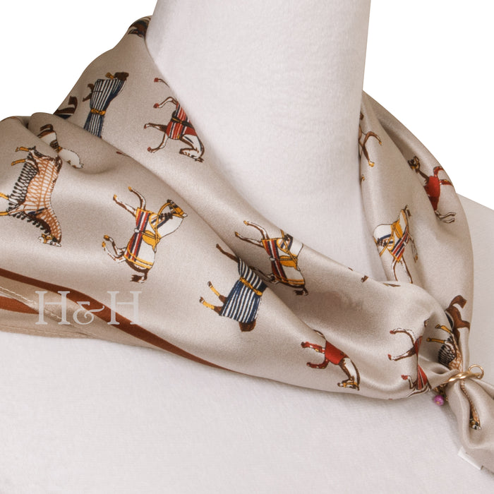 Blanketed Horse Neck Silk Scarf - Taupe