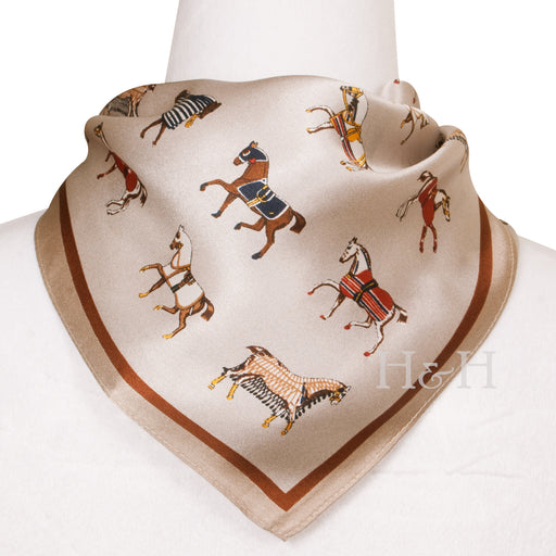 Blanketed Horse Neck Silk Scarf - Taupe