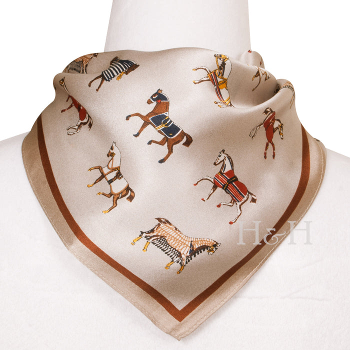 Blanketed Horse Neck Silk Scarf - Taupe                              