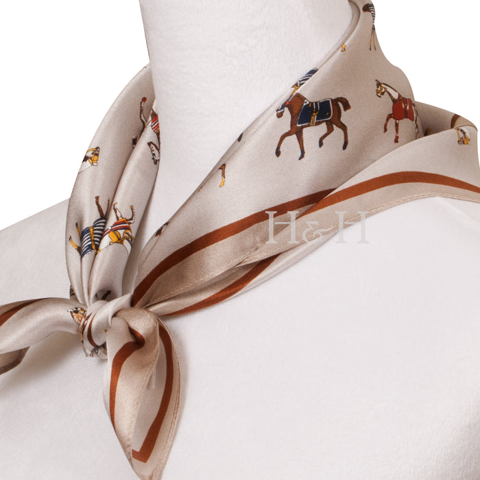Blanketed Horse Neck Silk Scarf - Taupe