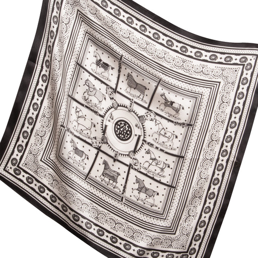 Equestrian Park Silk Neck Scarf - Black & White 