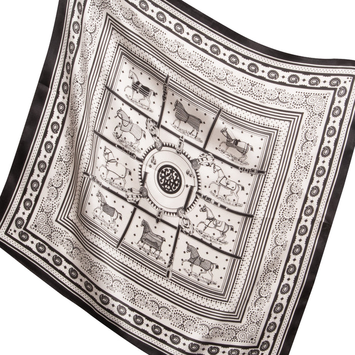 Equestrian Park Silk Neck Scarf - Black & White 