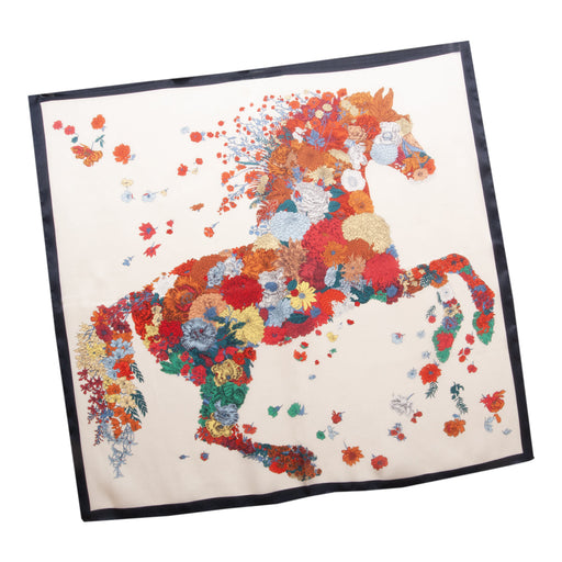 Equestrian Floral Silk Scarf - Cream -28" x 28"