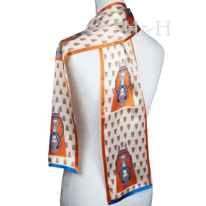 Equestrian Long Silk Scarf - Grand Prix Jumper - Spice Orange
