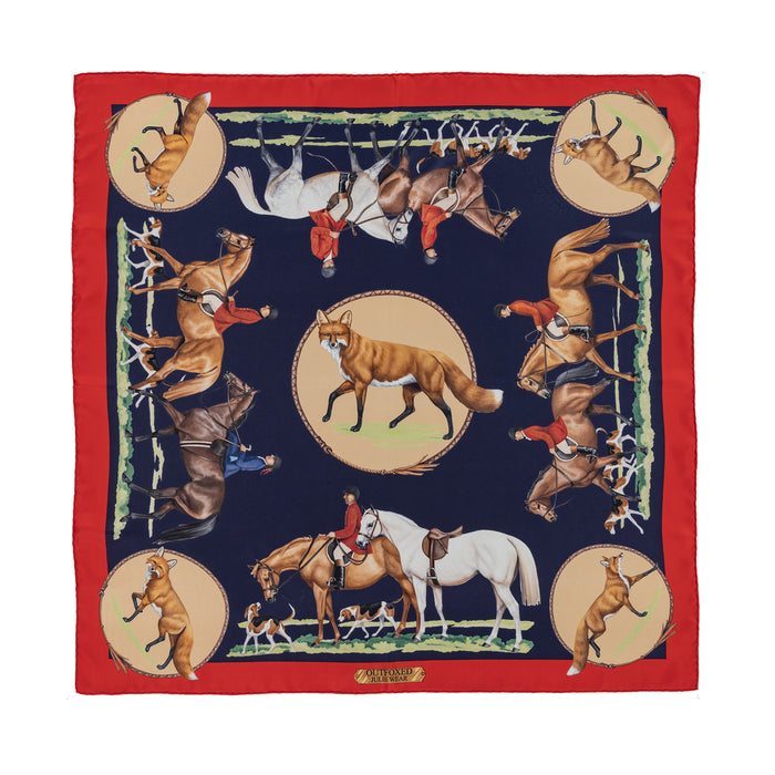 Outfoxed Equestrian Italian Silk Scarf by Julie Wear - Navy