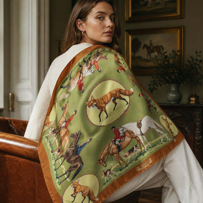 Outfoxed Equestrian Italian Silk Scarf by Julie Wear - Sage Green