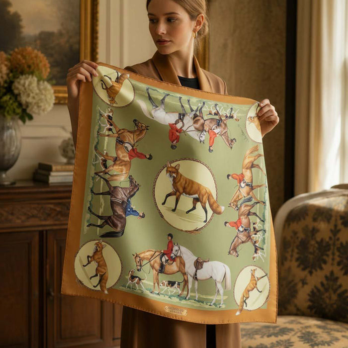 Outfoxed Equestrian Italian Silk Scarf by Julie Wear - Sage Green