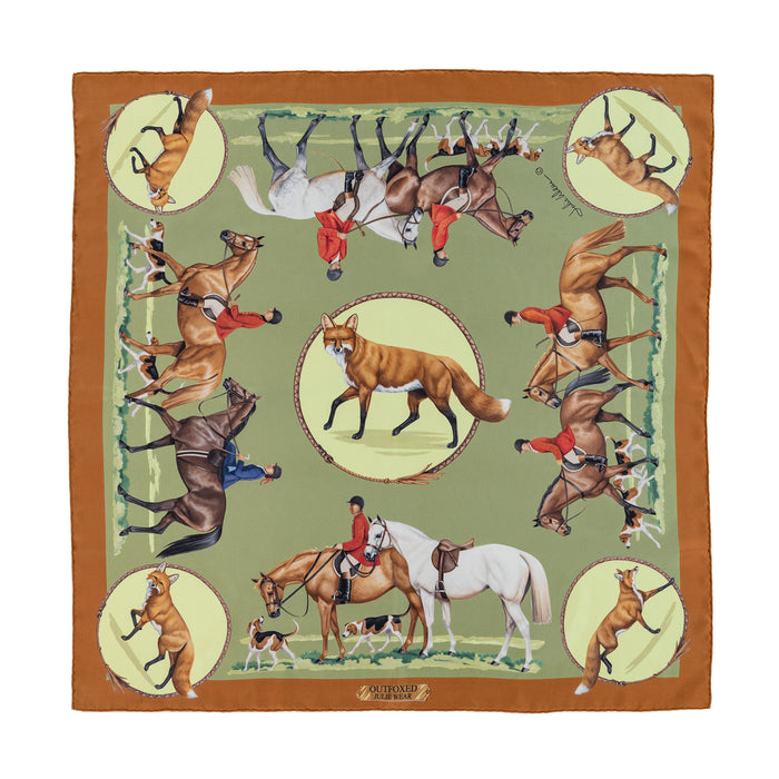 Outfoxed Equestrian Italian Silk Scarf by Julie Wear - Sage Green