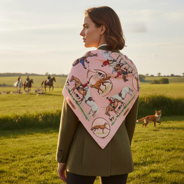 Outfoxed Equestrian Italian Silk Scarf by Julie Wear - Pink