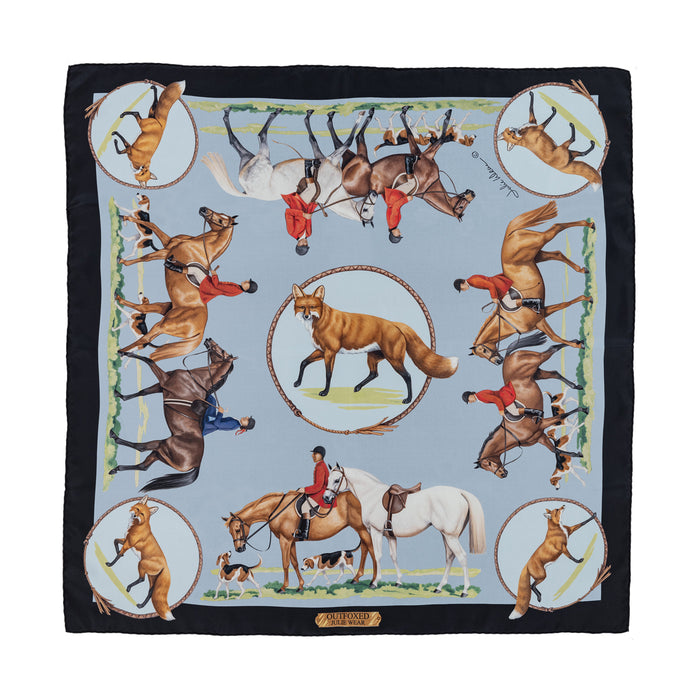 Outfoxed Equestrian Italian Silk Scarf by Julie Wear - Blue