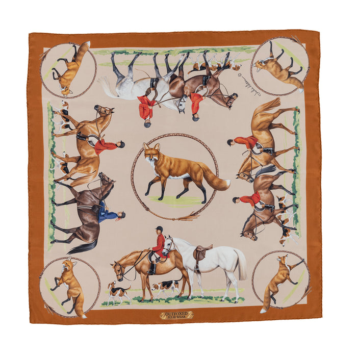 Outfoxed Equestrian Italian Silk Scarf by Julie Wear - Tan