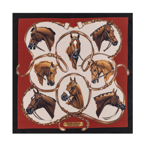 Bridled Horses Equestrian Silk Scarf by Julie Wear - Brick Red