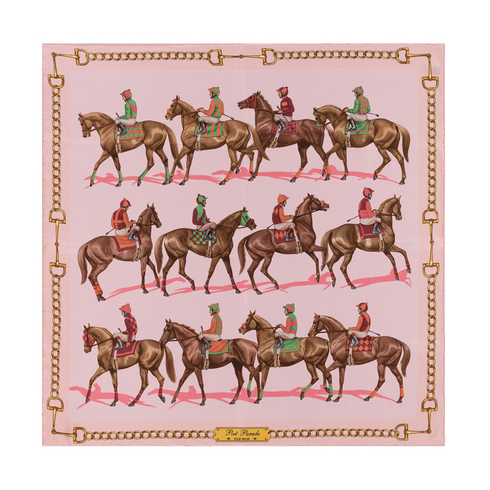 Post Parade Horse Racing Fine Italian Silk Scarf by Julie Wear - Pink
