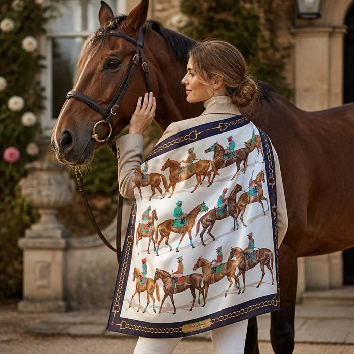 Post Parade Horse Racing Silk Scarf by Julie Wear - Ivory