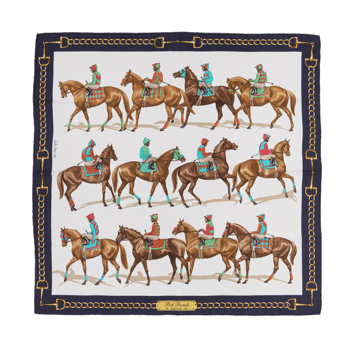 Post Parade Horse Racing Silk Scarf by Julie Wear - Ivory