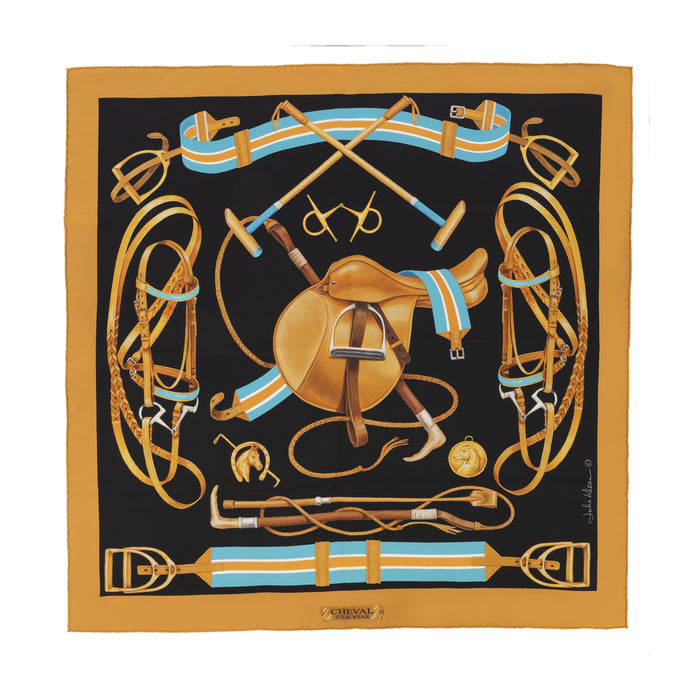 Cheval Equestrian Italian Silk Scarf by Julie Wear - Black