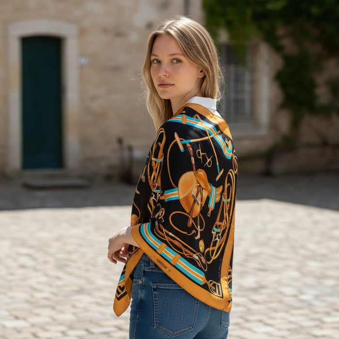 Cheval Equestrian Italian Silk Scarf by Julie Wear - Black