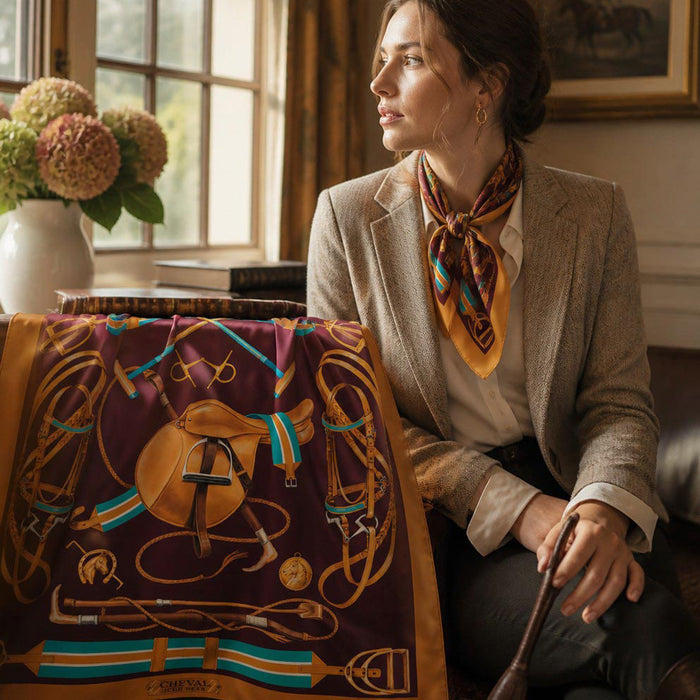 Cheval Equestrian Italian Silk Scarf by Julie Wear - Bordeaux