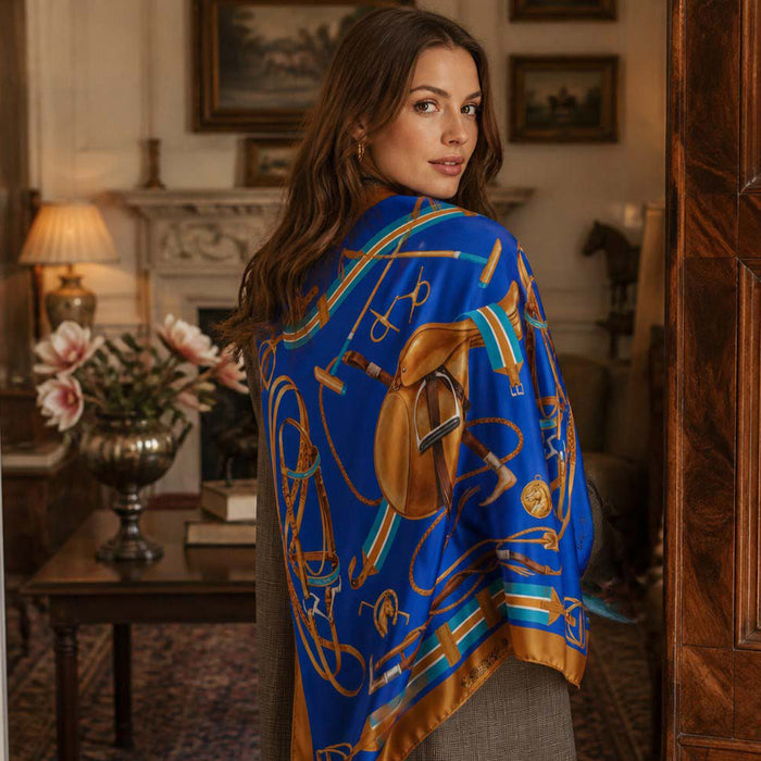 Cheval Equestrian Italian Silk Scarf by Julie Wear - Royal Blue