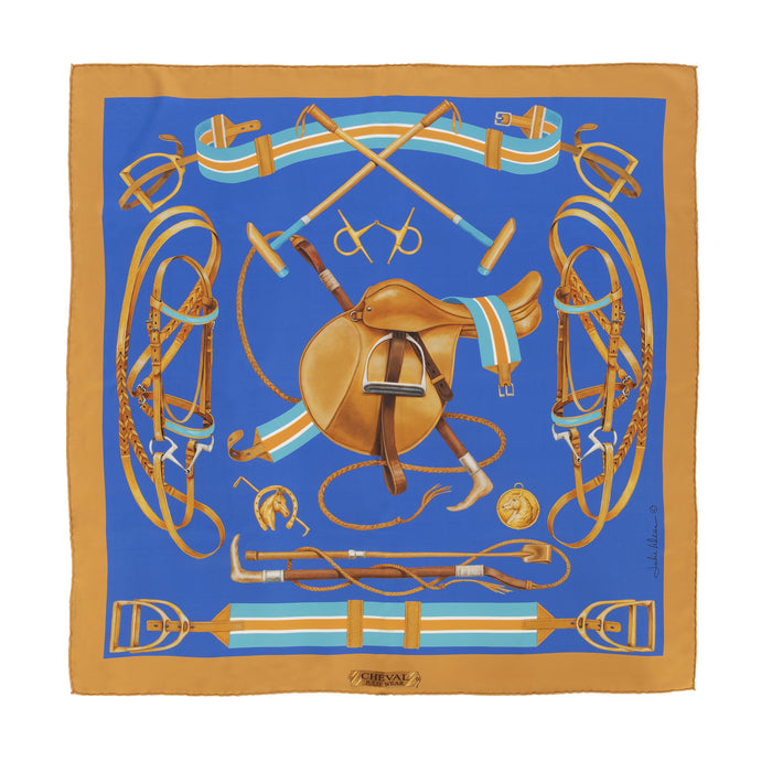 Cheval Equestrian Italian Silk Scarf by Julie Wear - Royal Blue