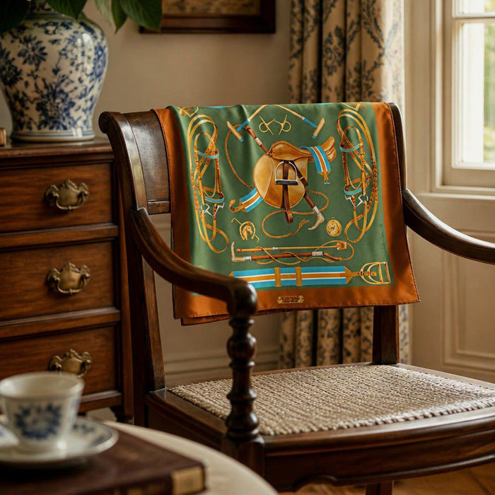 Cheval Equestrian ItalianSilk Scarf by Julie Wear - Sage Green