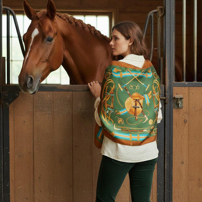 Cheval Equestrian ItalianSilk Scarf by Julie Wear - Sage Green