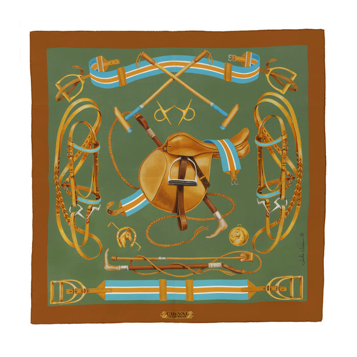 Cheval Equestrian ItalianSilk Scarf by Julie Wear - Sage Green