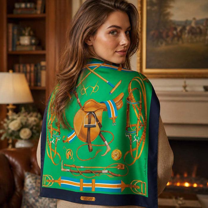 Cheval Equestrian Italian Silk Scarf by Julie Wear - Emerald Green