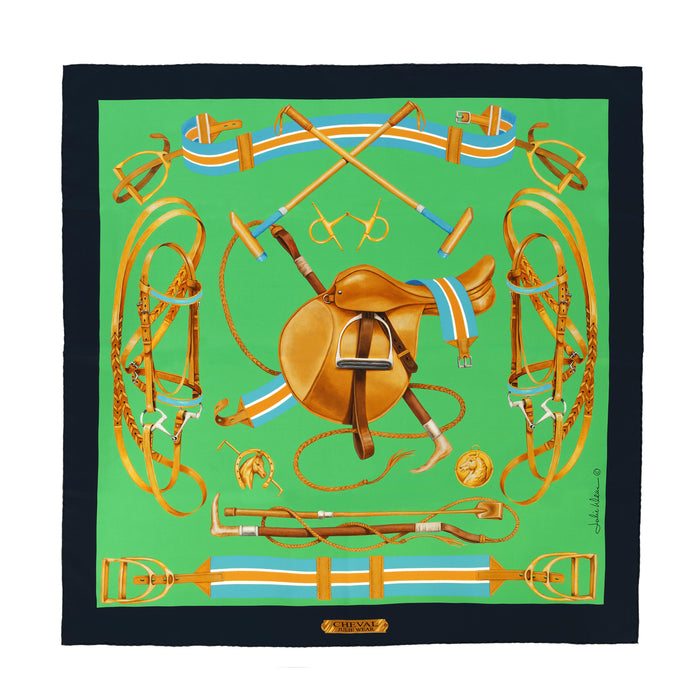 Cheval Equestrian Italian Silk Scarf by Julie Wear - Emerald Green