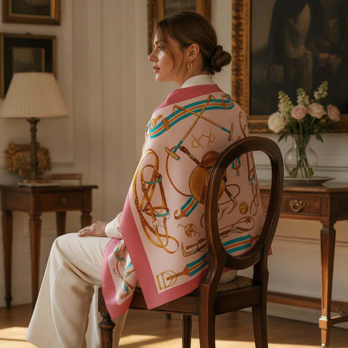 Cheval Equestrian Italian Silk Scarf by Julie Wear - Pink