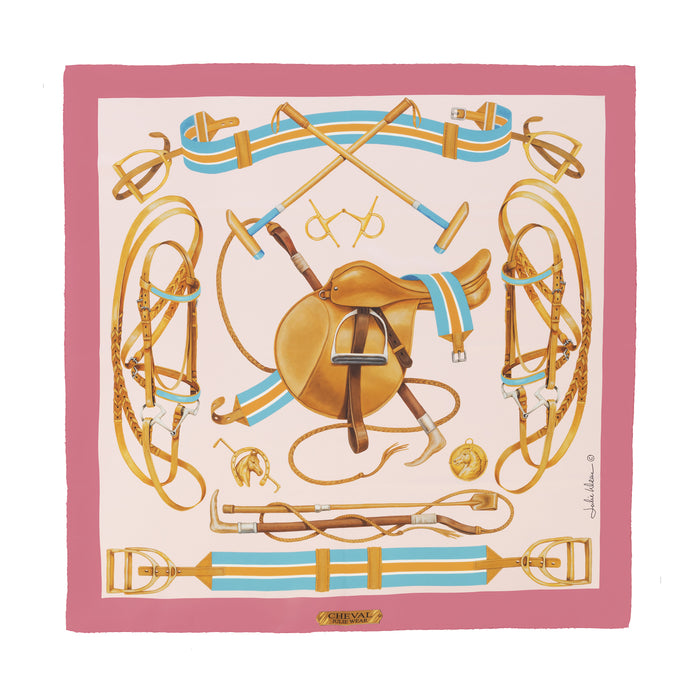 Cheval Equestrian Italian Silk Scarf by Julie Wear - Pink