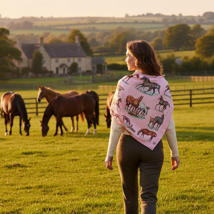 Bluegrass Equestrian Italian Silk Scarf by Julie Wear - Pink