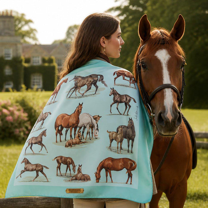 Bluegrass Equestrian Italian Silk Scarf by Julie Wear - Aqua