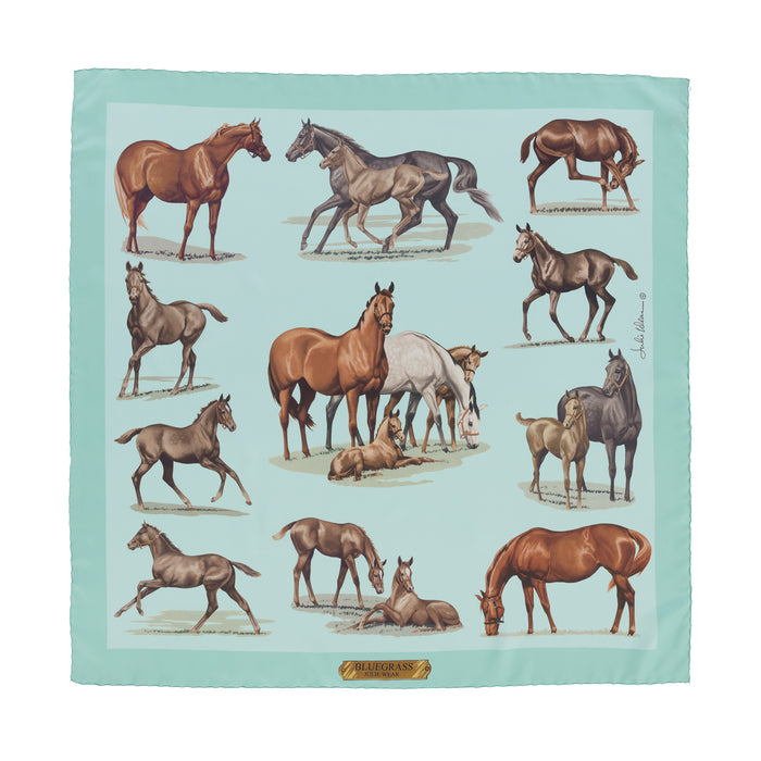 Bluegrass Equestrian Silk Scarf by Julie Wear - Aqua
