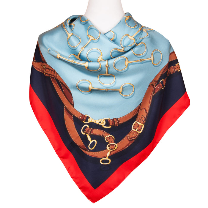 Off to the Races Italian Silk Scarf - Blue