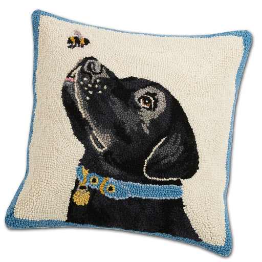 Black Lab with Honeybee Hooked Dog Pillow