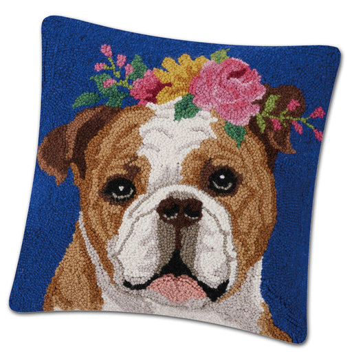 Blooming Bulldog Hooked Dog Pillow