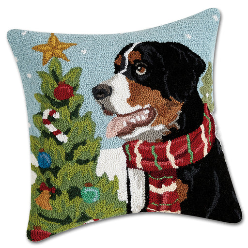 Holiday Bernese Mountain Dog Hooked Pillow
