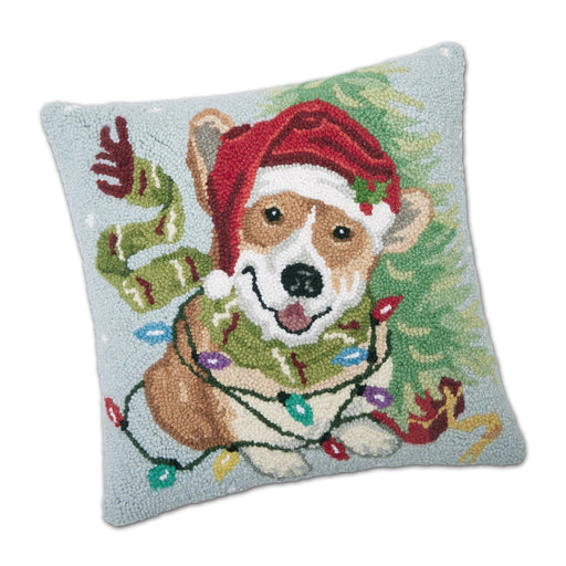 Corgi Christmas Chaos Hooked Dog Pillow
