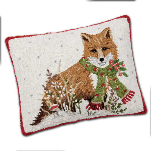Winter Holiday Fox Hooked Pillow